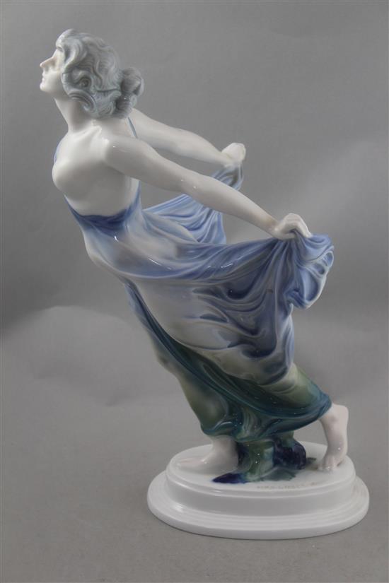 A Rosenthal Art Deco figurine of a semi-nude lady, modelled by Ferdinand Liebermann, 1920s, 38.5cm